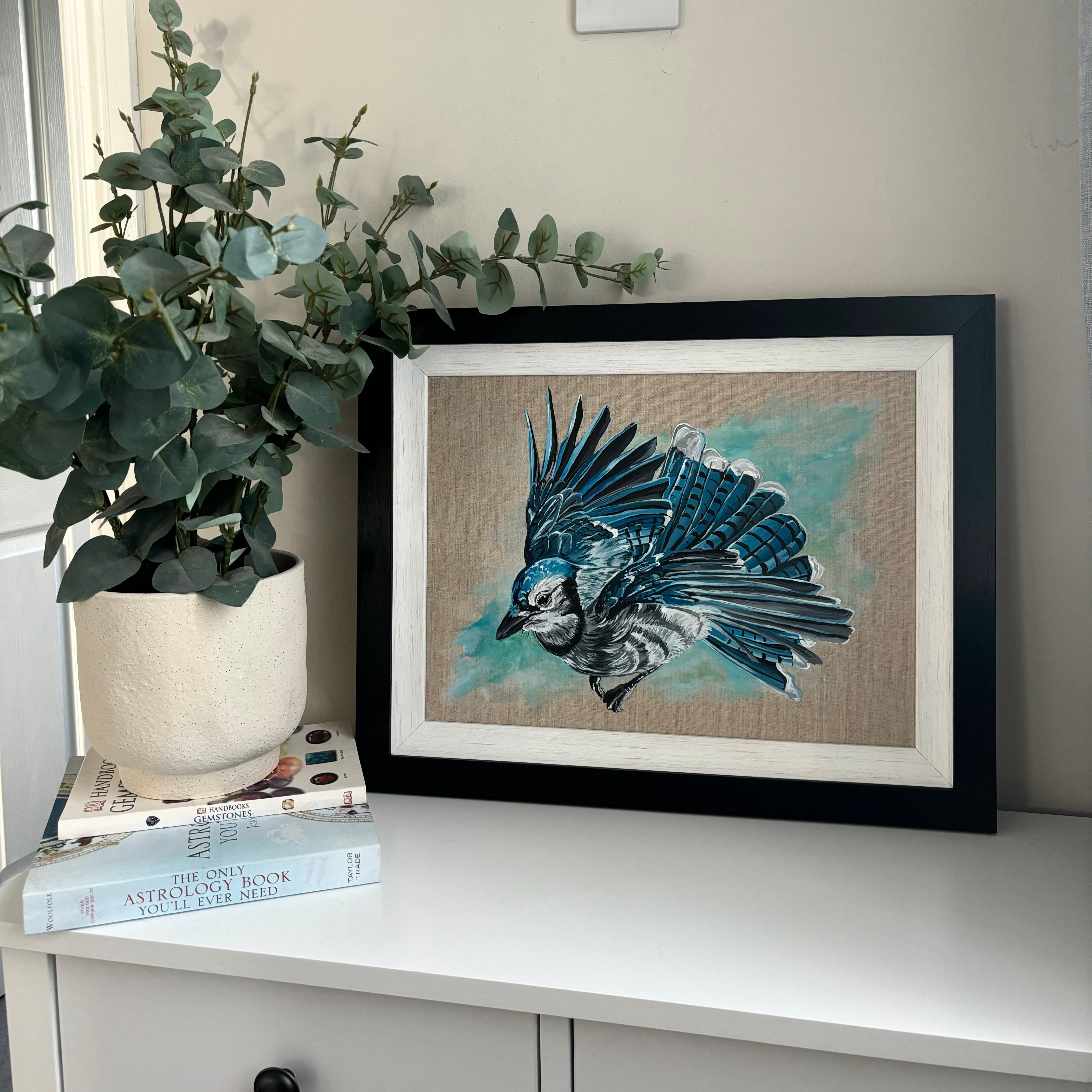 “Flying BlueJay” Original Acrylic Painting