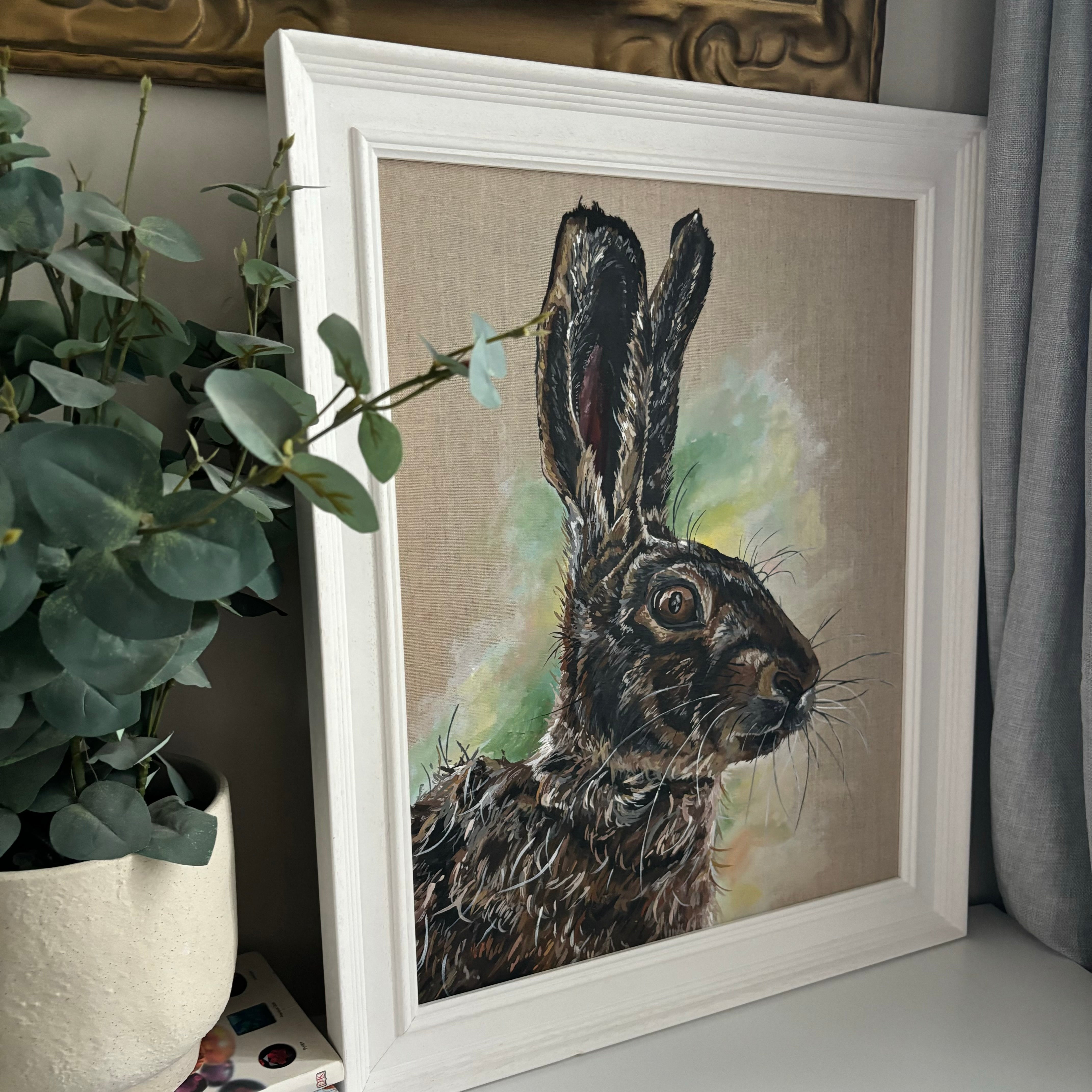 Original Framed Hare, Acrylic on Linen Canvas