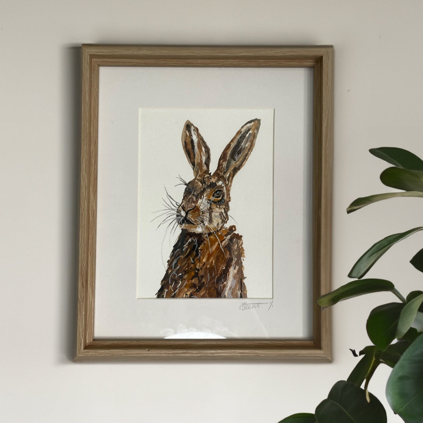 Framed Original Watercolour Hare Illustration.