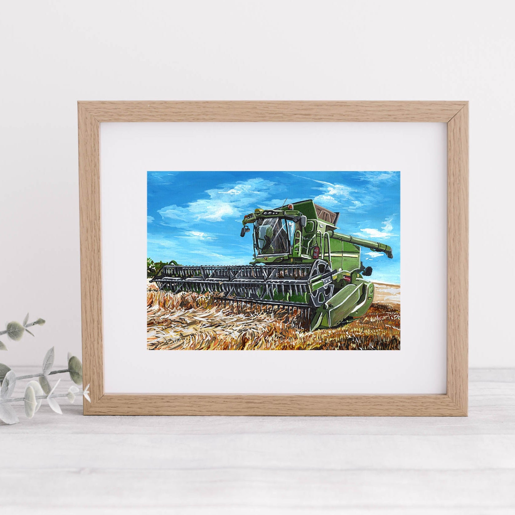 John Deere Combine Harvester Mounted Art Print