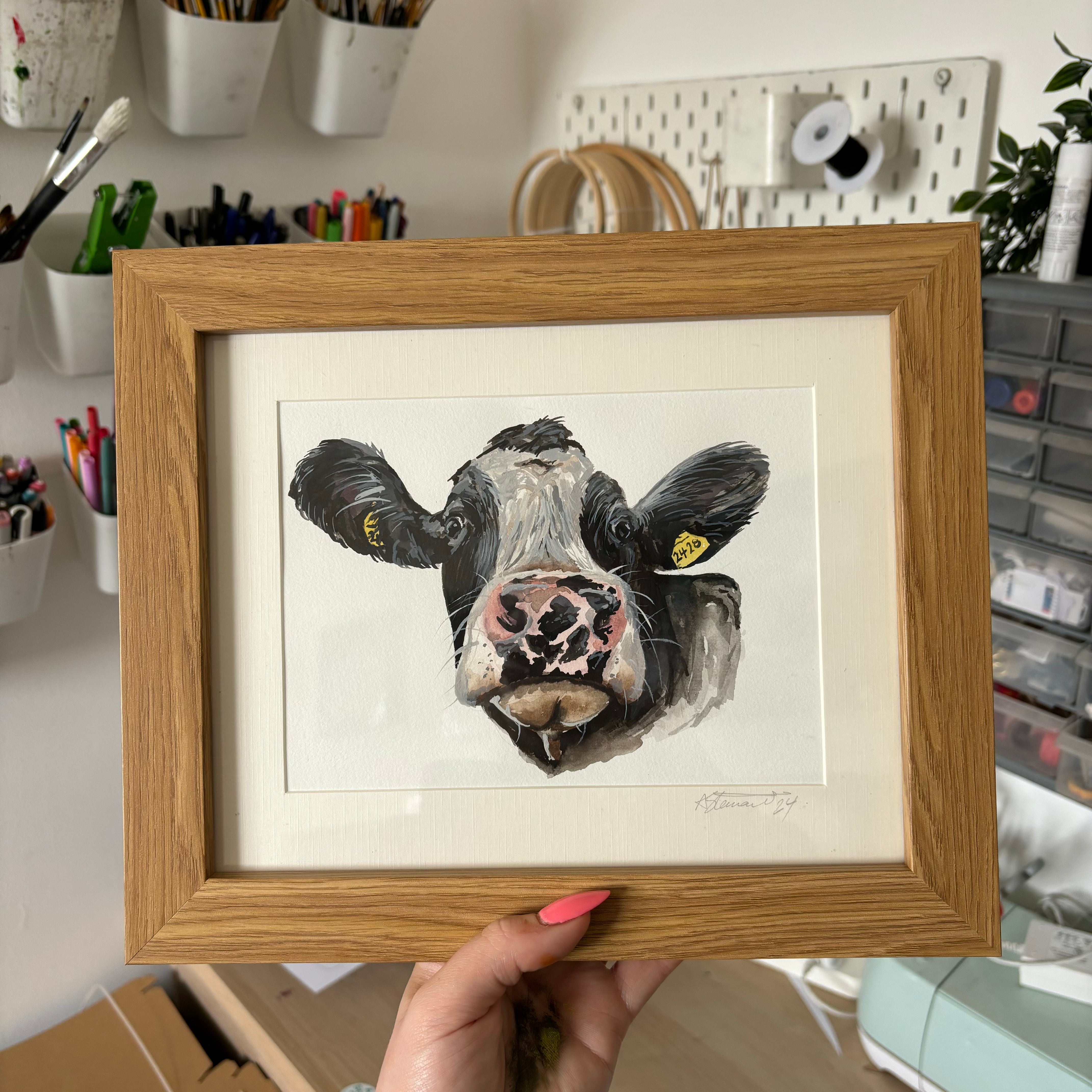 Framed Original Watercolour Cow