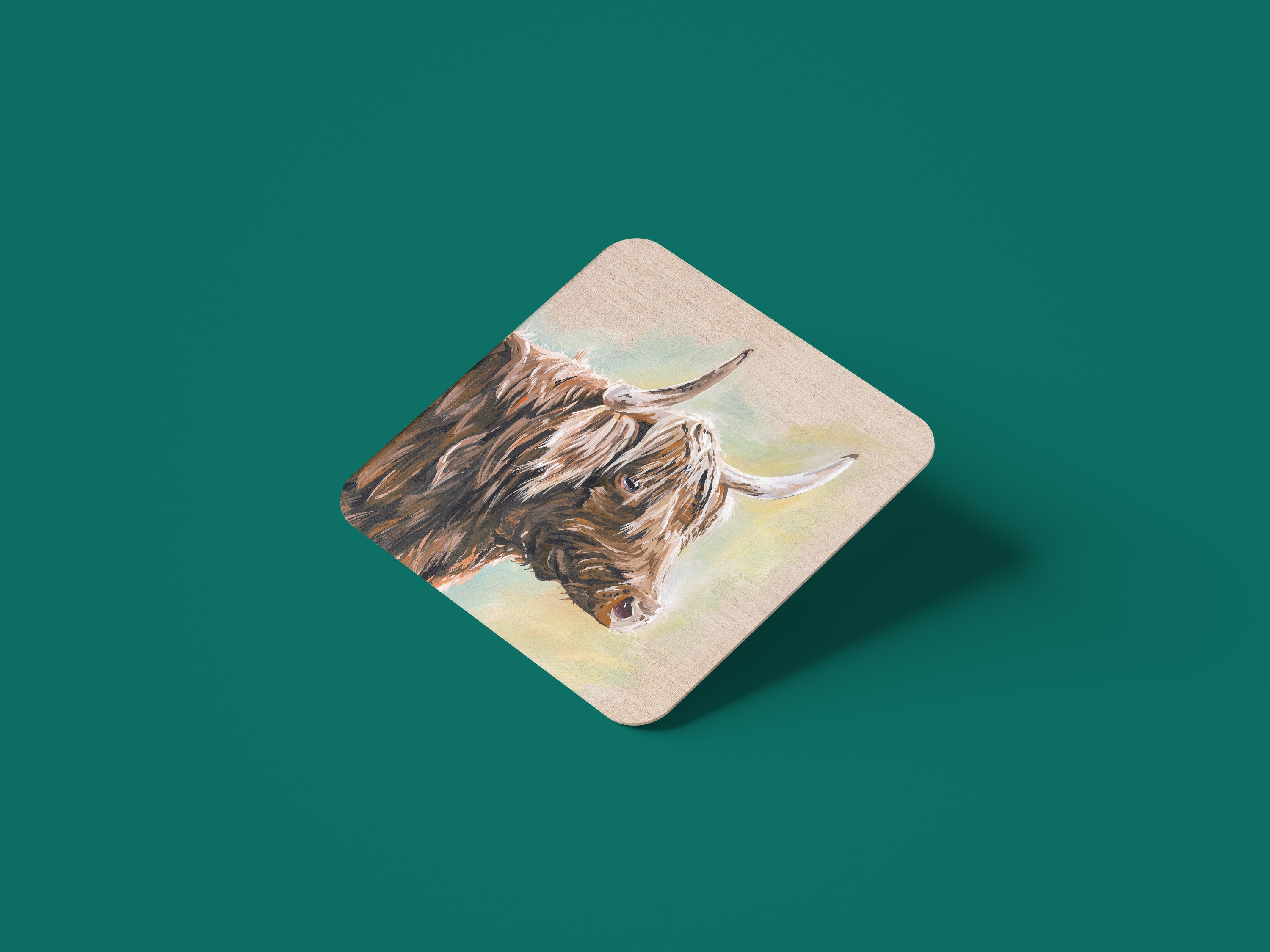 Highland Cow On Linen Coaster