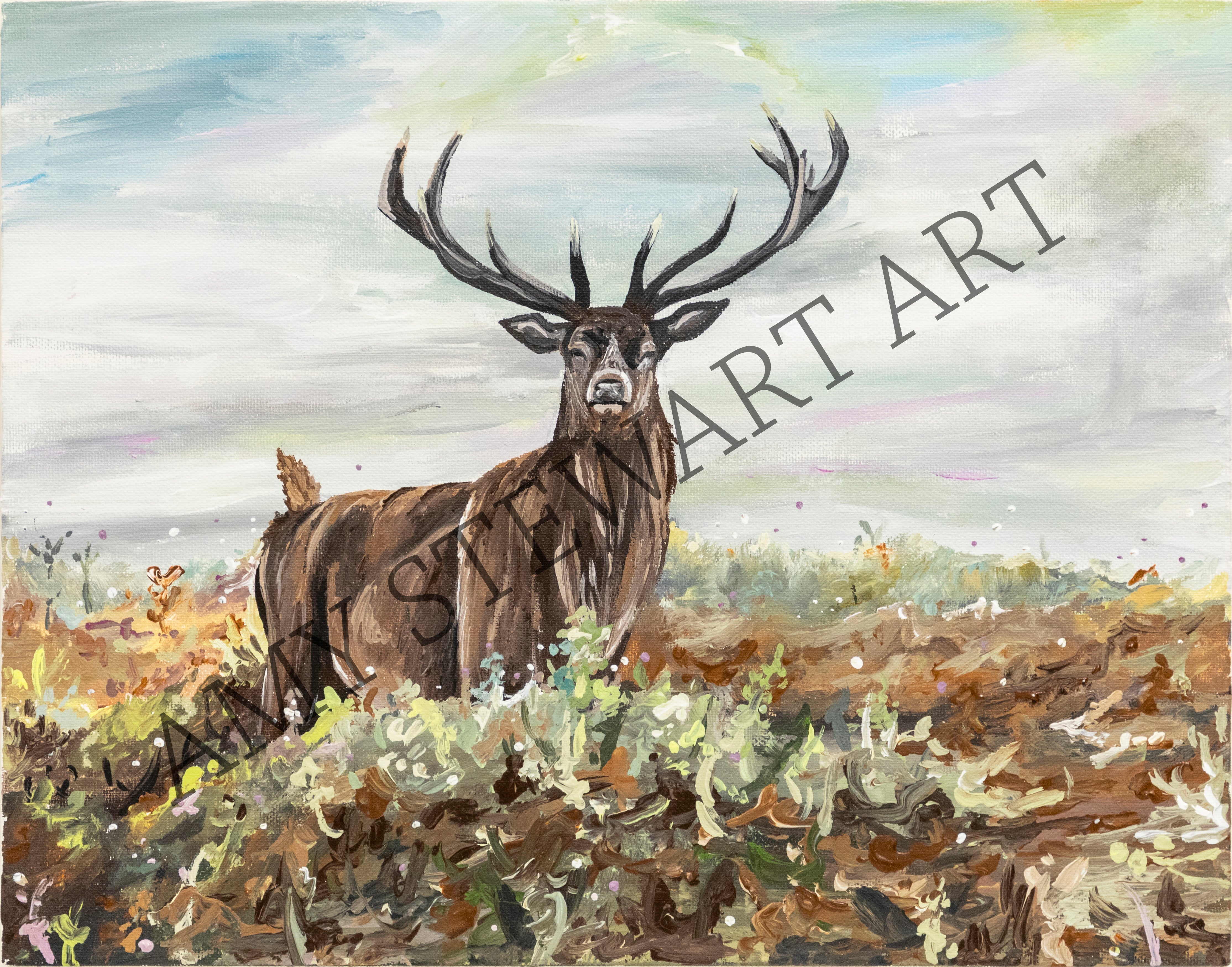 Framed Original Stag Acrylic Painting