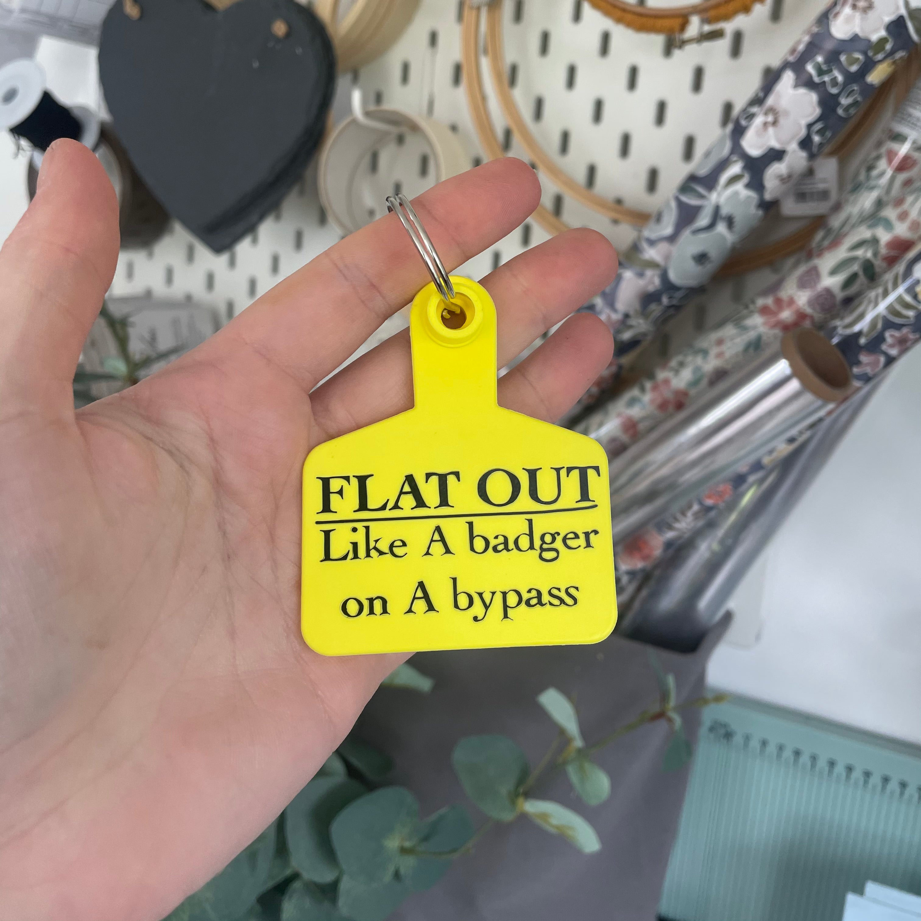 ‘FLAT OUT’ Cattle Tag Keyring