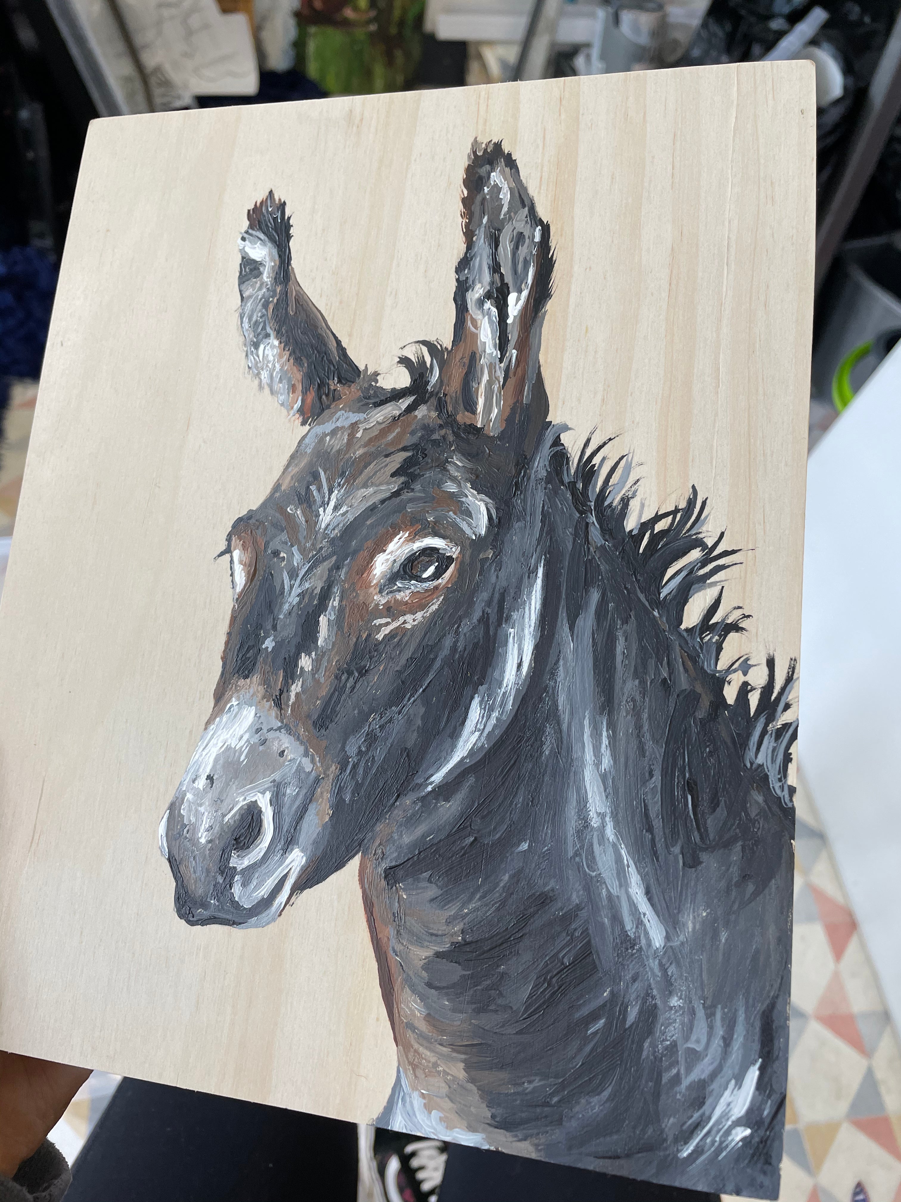 Donkey Original Acrylic Painting on woodblock